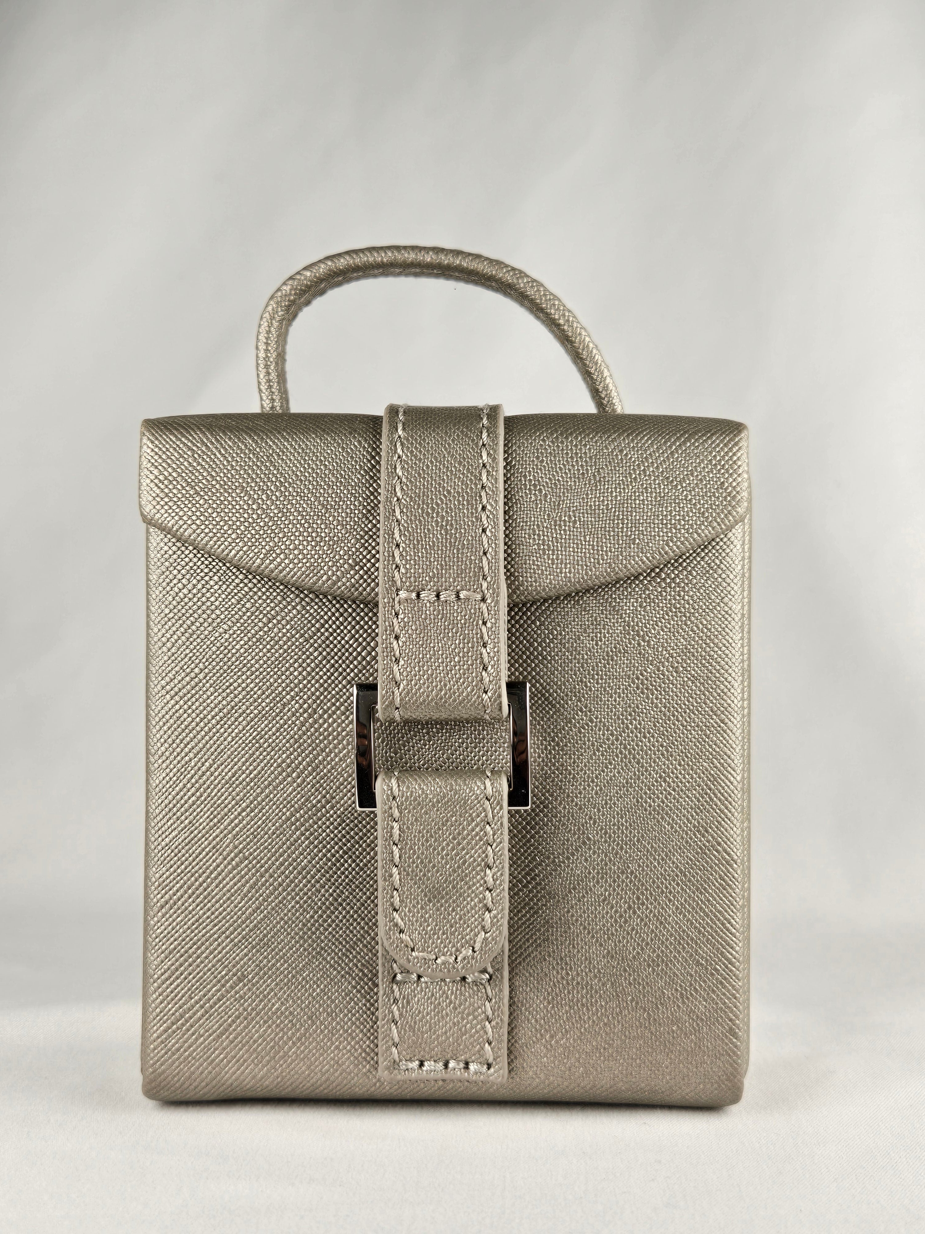 Heritage by WOLF Travel Jewelry Case — Metallic Taupe / Platinum Tone