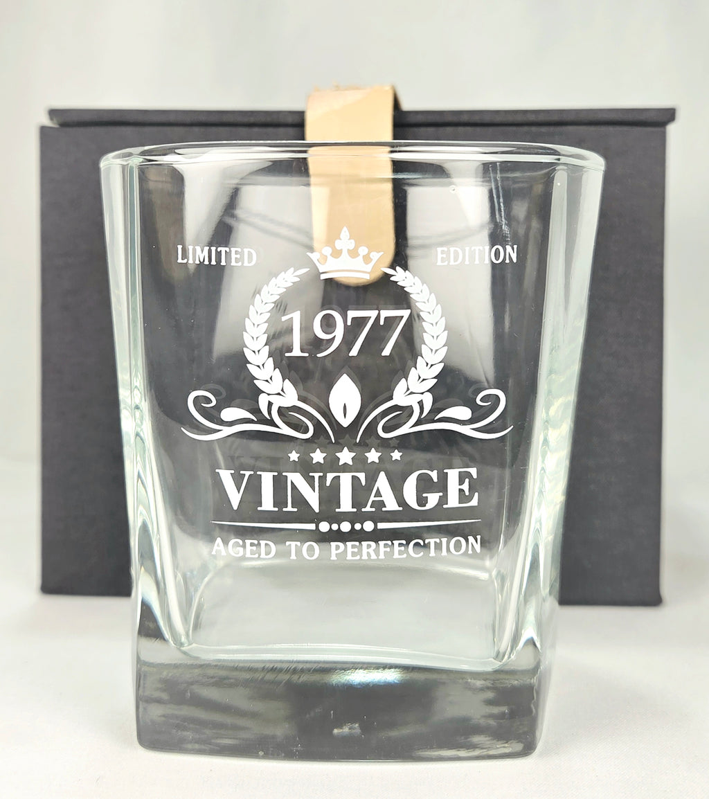 1977 Vintage Aged To Perfection Whiskey Glass Limited Edition Rocks Glass Gift Set