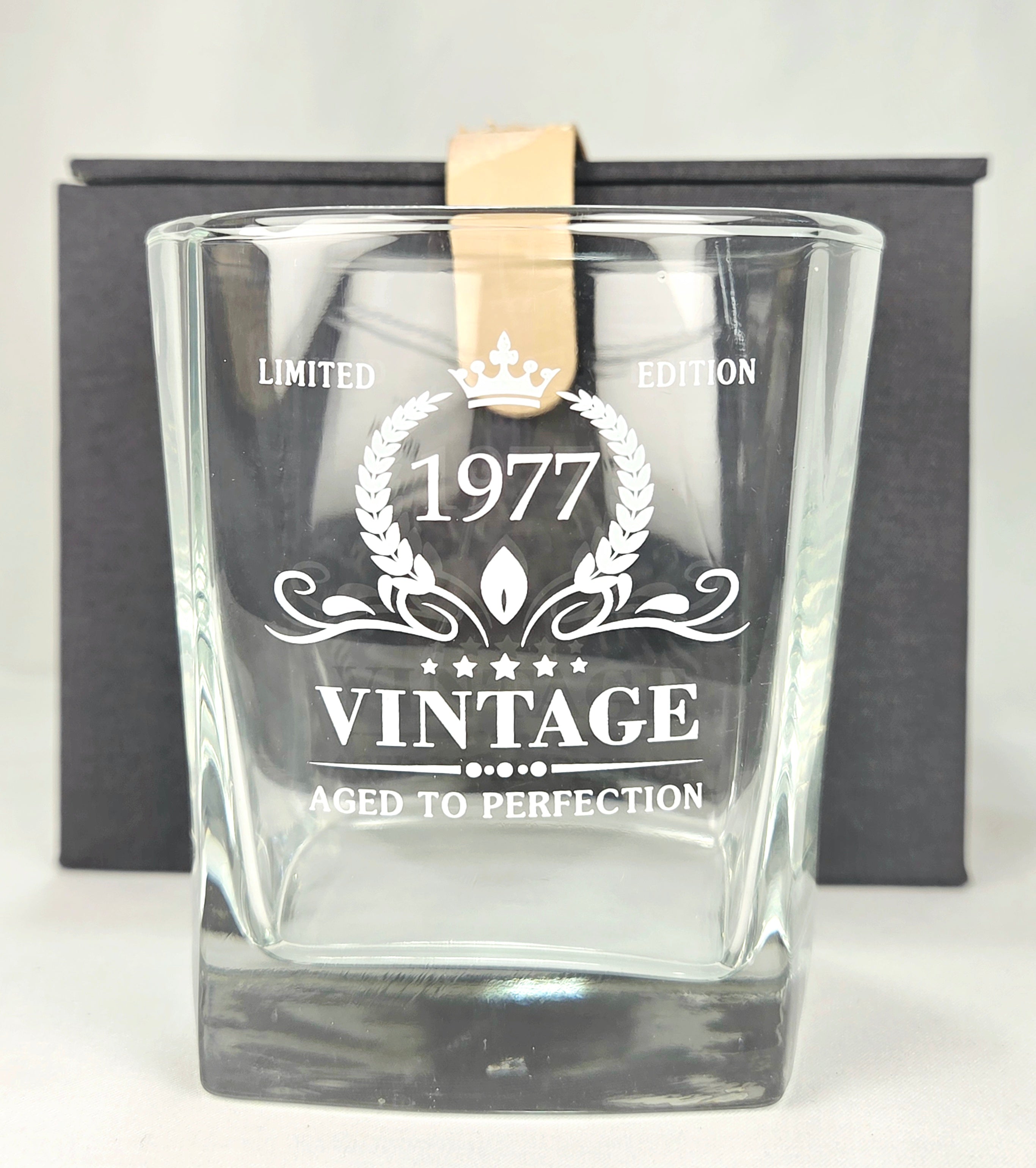 1977 Vintage Aged To Perfection Whiskey Glass Limited Edition Rocks Glass Gift Set