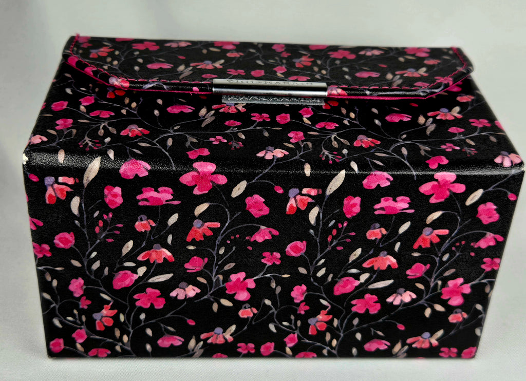 Zigi + Marais Floral Hard Shell Eyeglass Case | Holds 4 Pairs | Hot Pink Velvet Interior