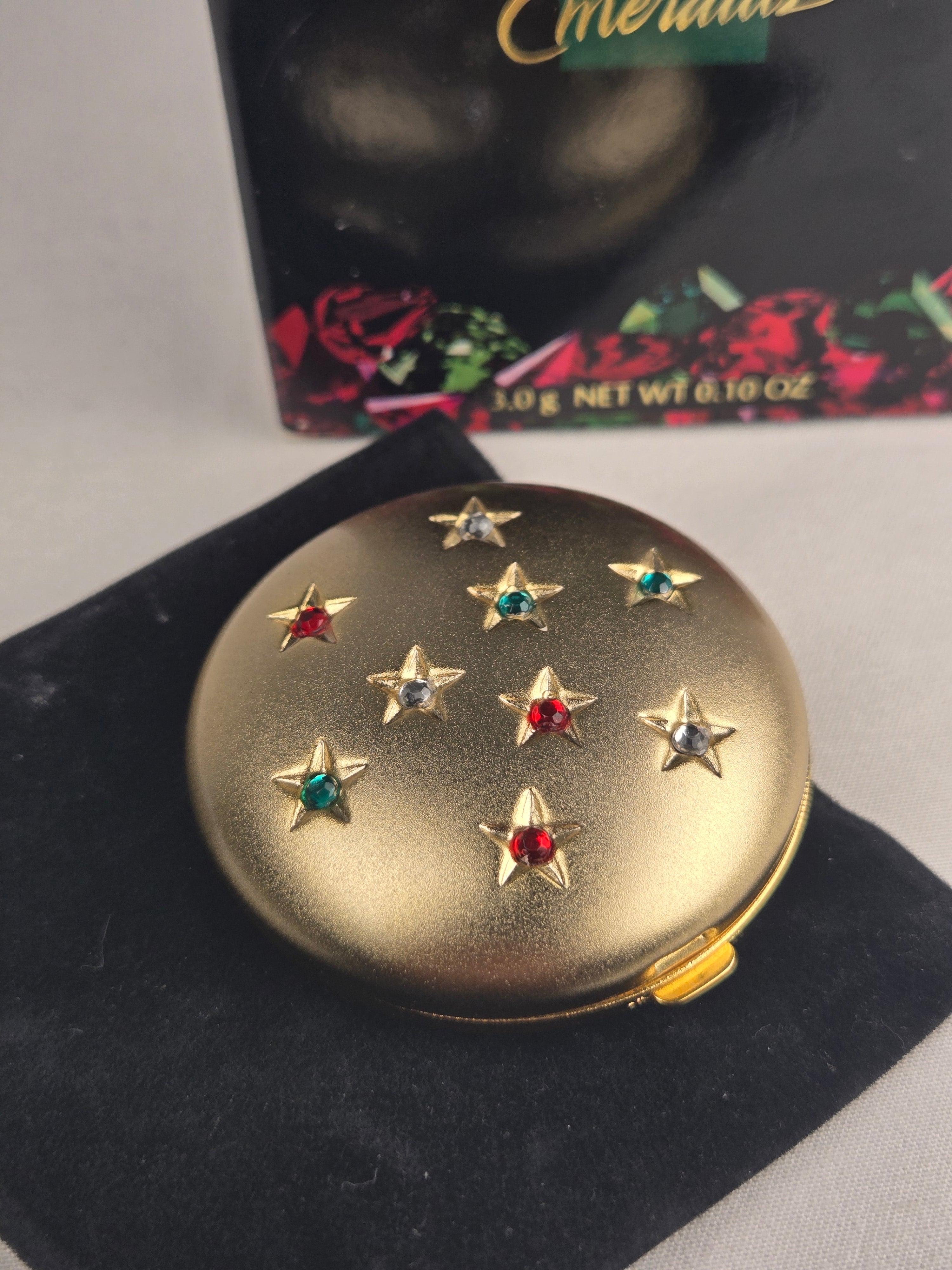 Rare Emeralds ✧ Vintage Avon Creme-to-Powder Perfume Compact (Gold Tone Star Compact, 3.0g / 0.10 oz)