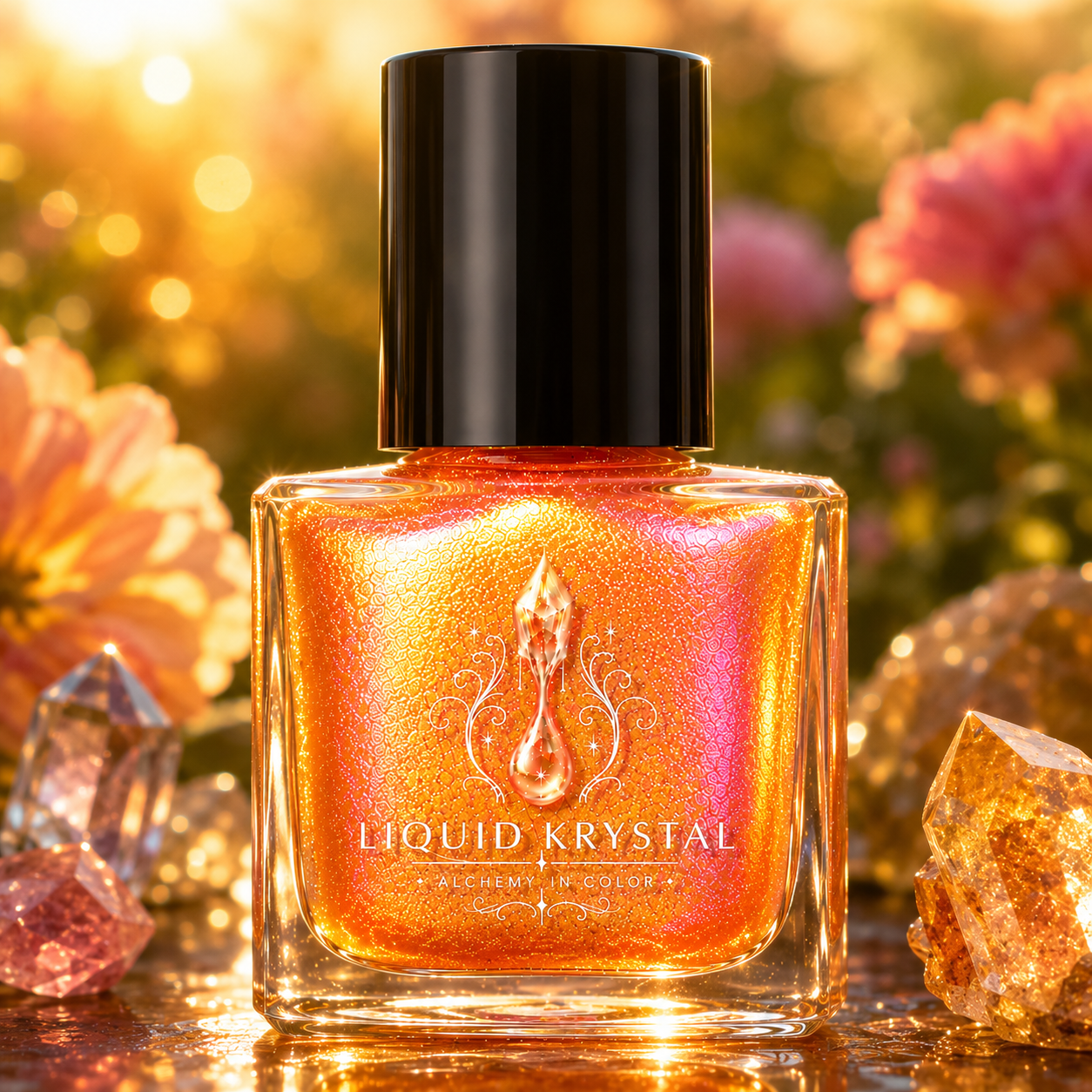 Sunfire Nectar | Orange-Gold Shimmer Nail Polish | Peach Pink Color Shift | Liquid Krystal Co.