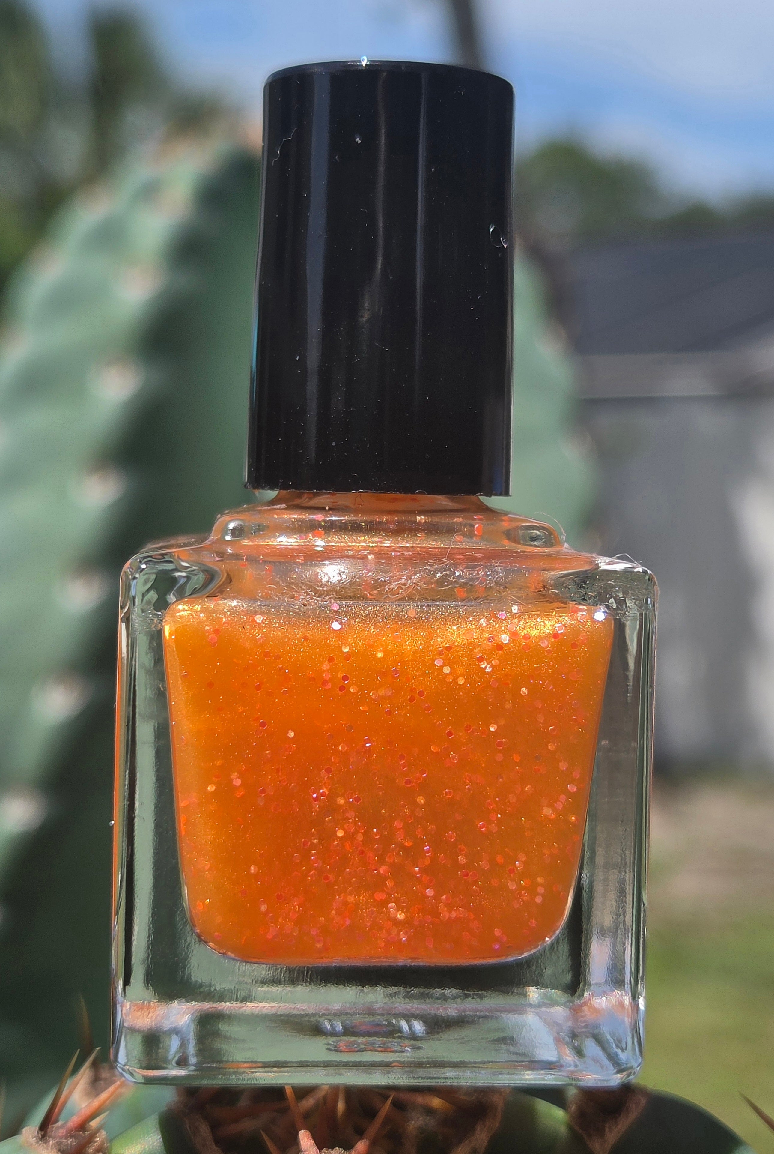 Mandarin Mirage Nail Polish – Sheer Orange Jelly with Iridescent Shimmer & Sunset Glitter | Liquid Krystal Co. Prototype