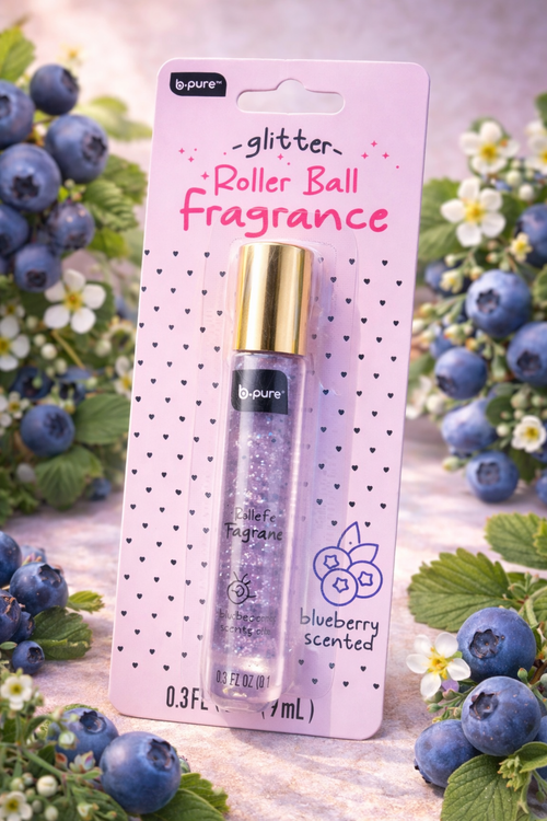 b•pure Glitter Roller Ball Fragrance | Berry Glaze Sparkle —Blueberry Scented Shimmer Perfume Oil | Travel Size