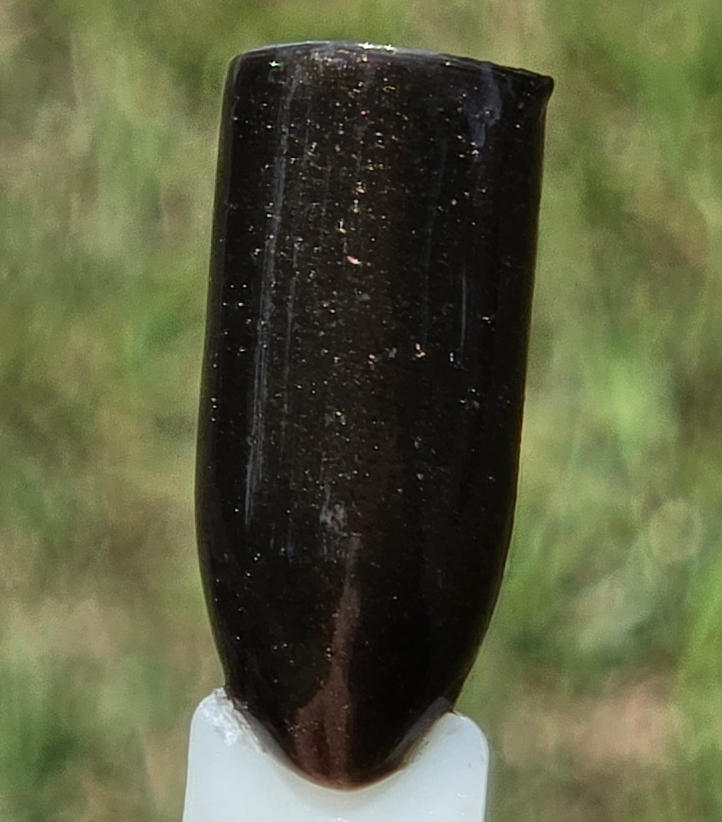 Liquid Krystal Co. Gilded Raven Prototype Nail Lacquer | Black Crelly with Antique Gold Shimmer | One-of-a-Kind Handmade Indie Polish