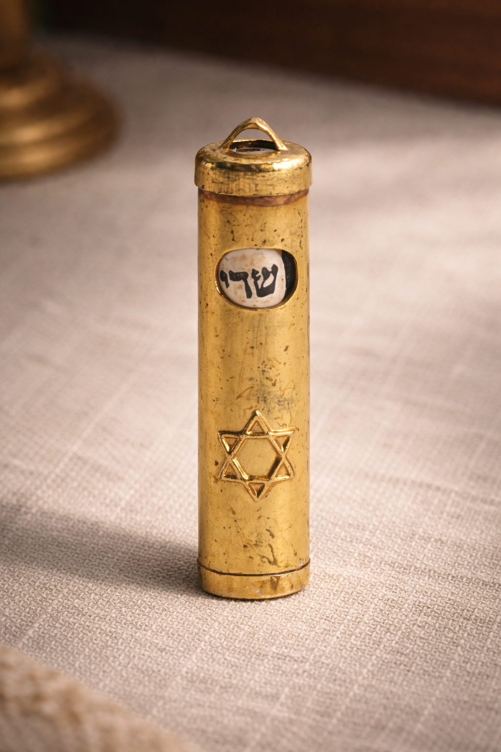 Gold Mezuzah Vintage Pendant with Scroll