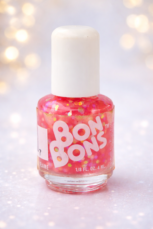 Bon Bons Mini Glitter Nail Polish “Flame” – Coral Pink Confetti Glitter Polish 4 mL Vintage Y2K