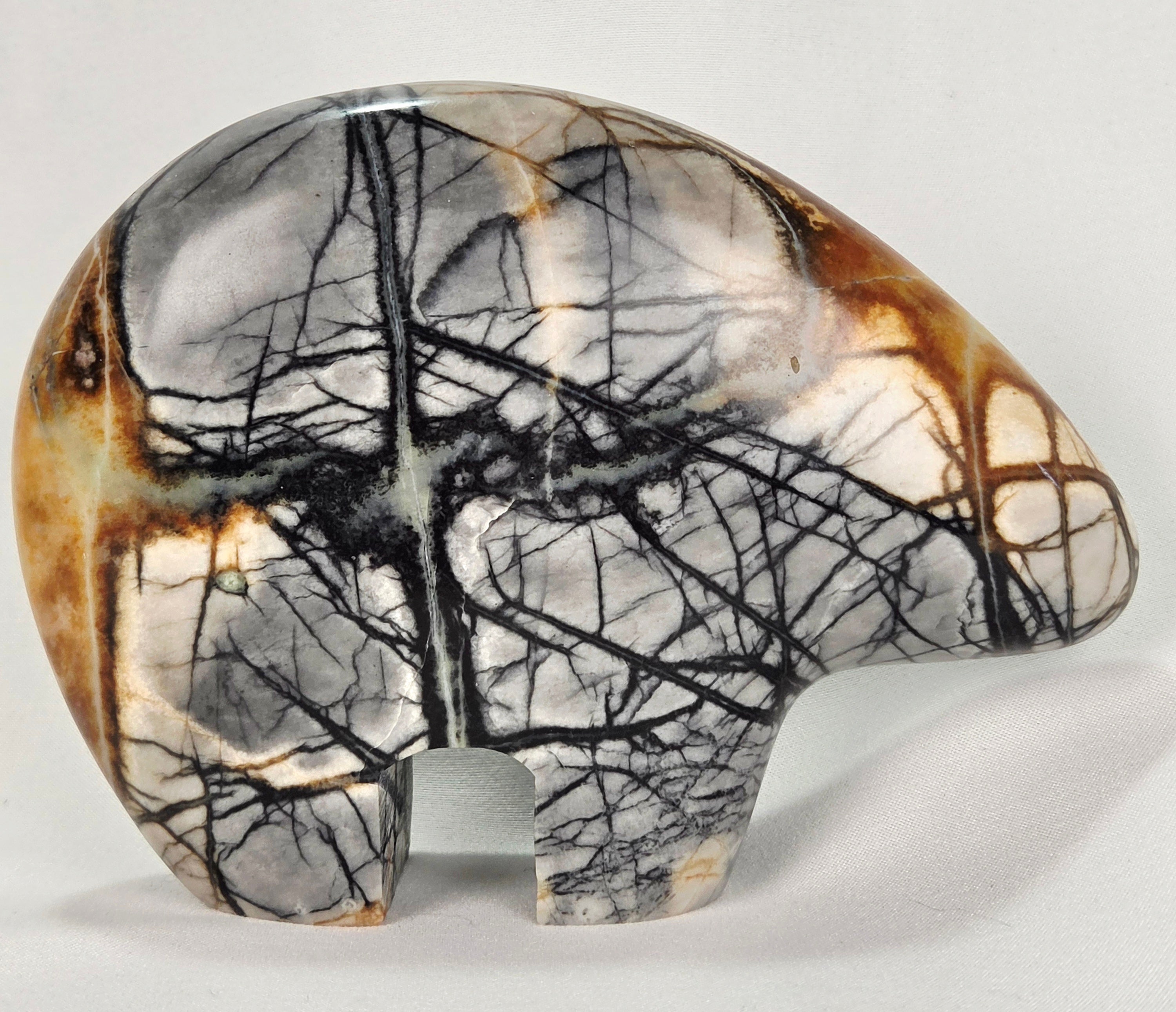Picasso Jasper Zuni Fetish Bear Carving Sculpture – Natural Stone Animal Figurine, Earth Tone Home Decor, Rustic Boho Accent XL