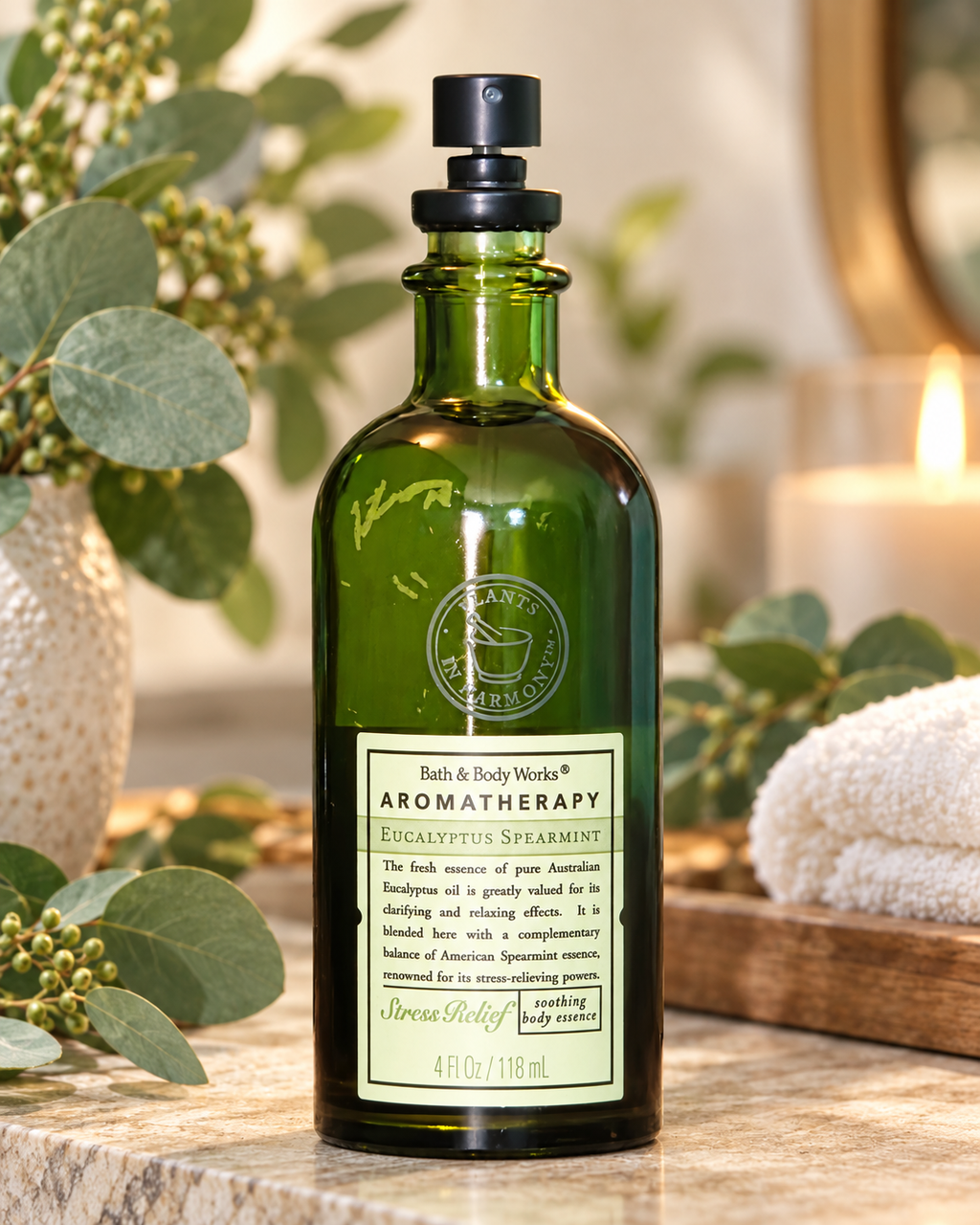 Bath & Body Works Vintage Aromatherapy Eucalyptus Spearmint Stress Relief Soothing Body Essence – 4 oz