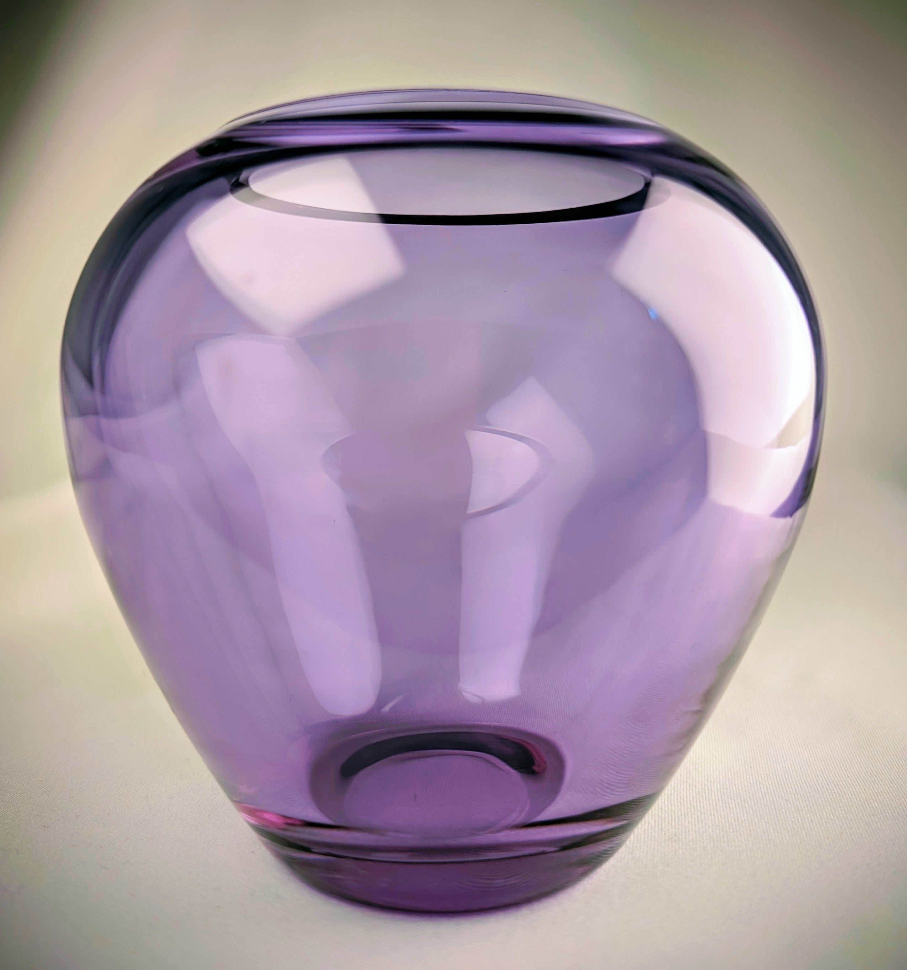 Vintage Hand Blown Alexandrite Style Purple Studio Art Glass MCM Vase | Rounded Lilac Glass Display Piece