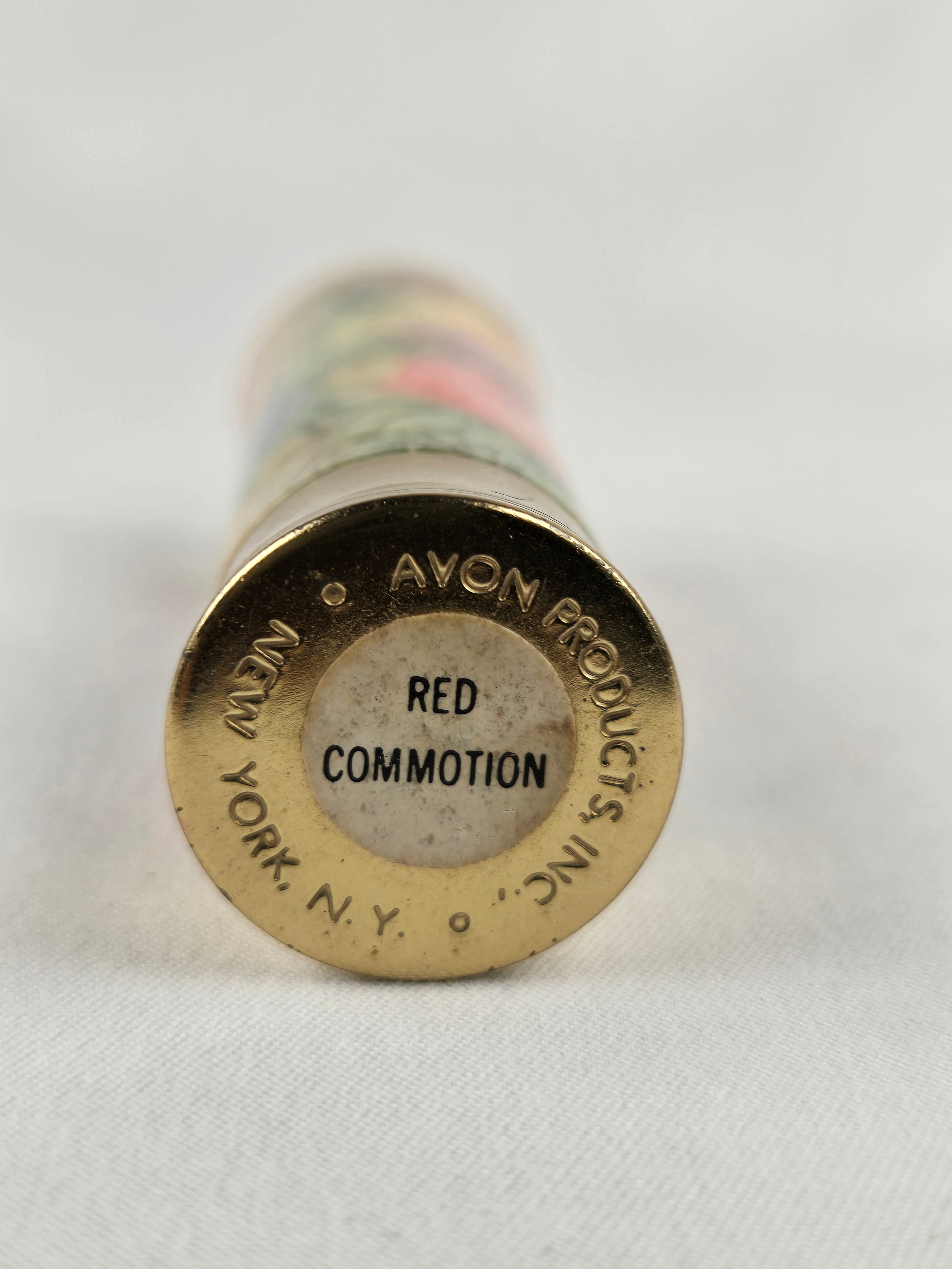 Vintage Avon “Red Commotion” Lipstick – Floral Case Gold Tube Retro Beauty Collectible