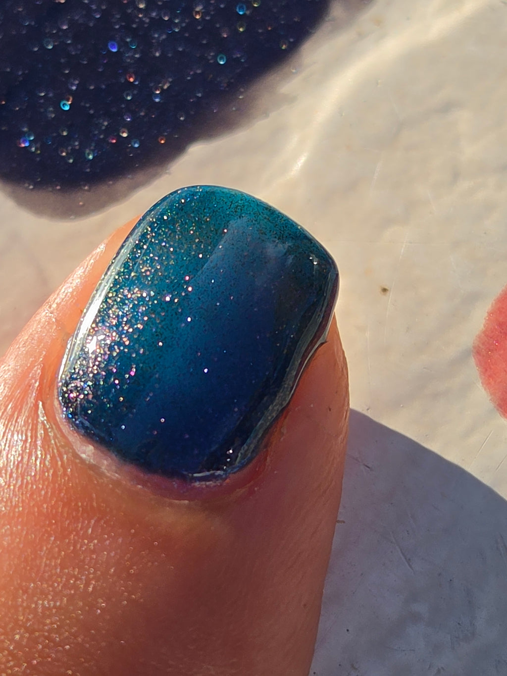 Diana’s Dalliance – Deep Sapphire Blue with Purple Gold Pink Shift Handmade Indie Nail Lacquer | Liquid Krystal Co.