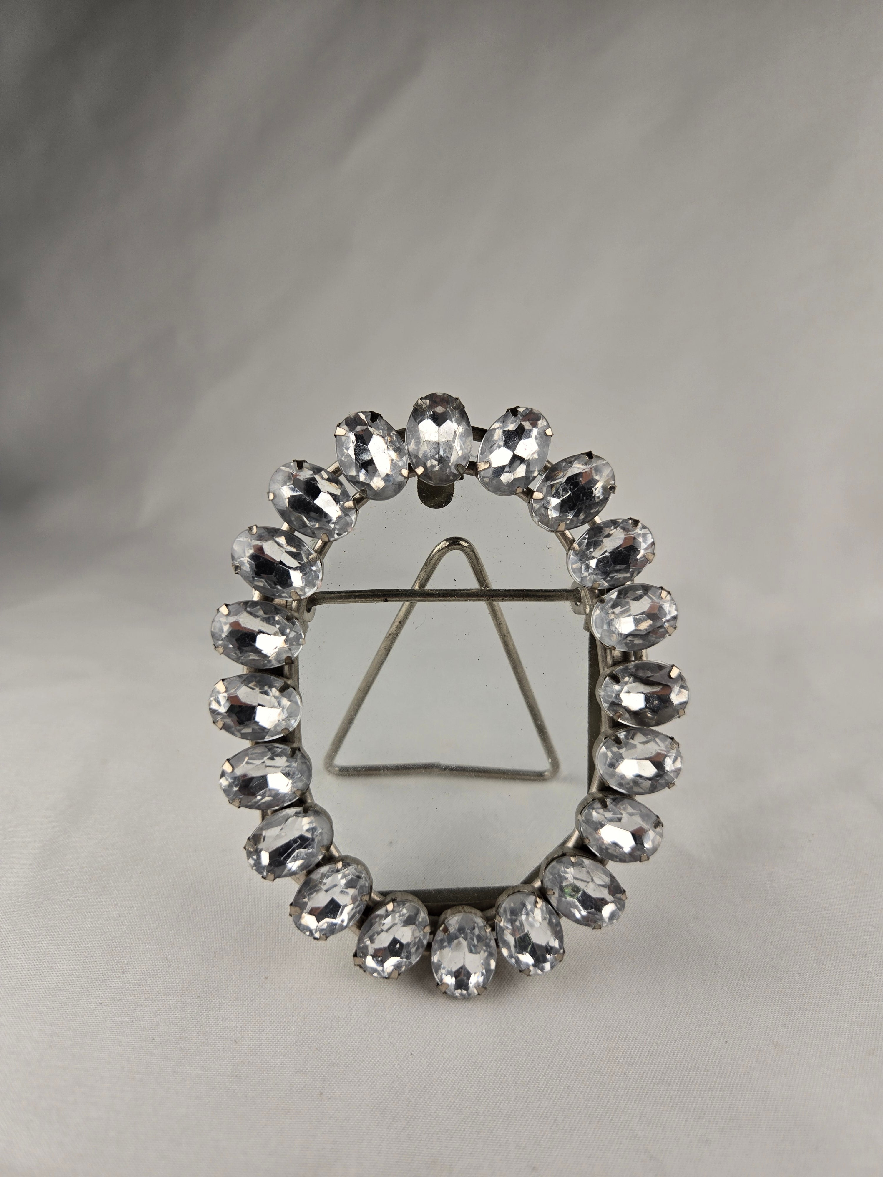 Vintage Style Rhinestone Compact Vanity Picture Frame with Stand – Crystal Frame Decorative