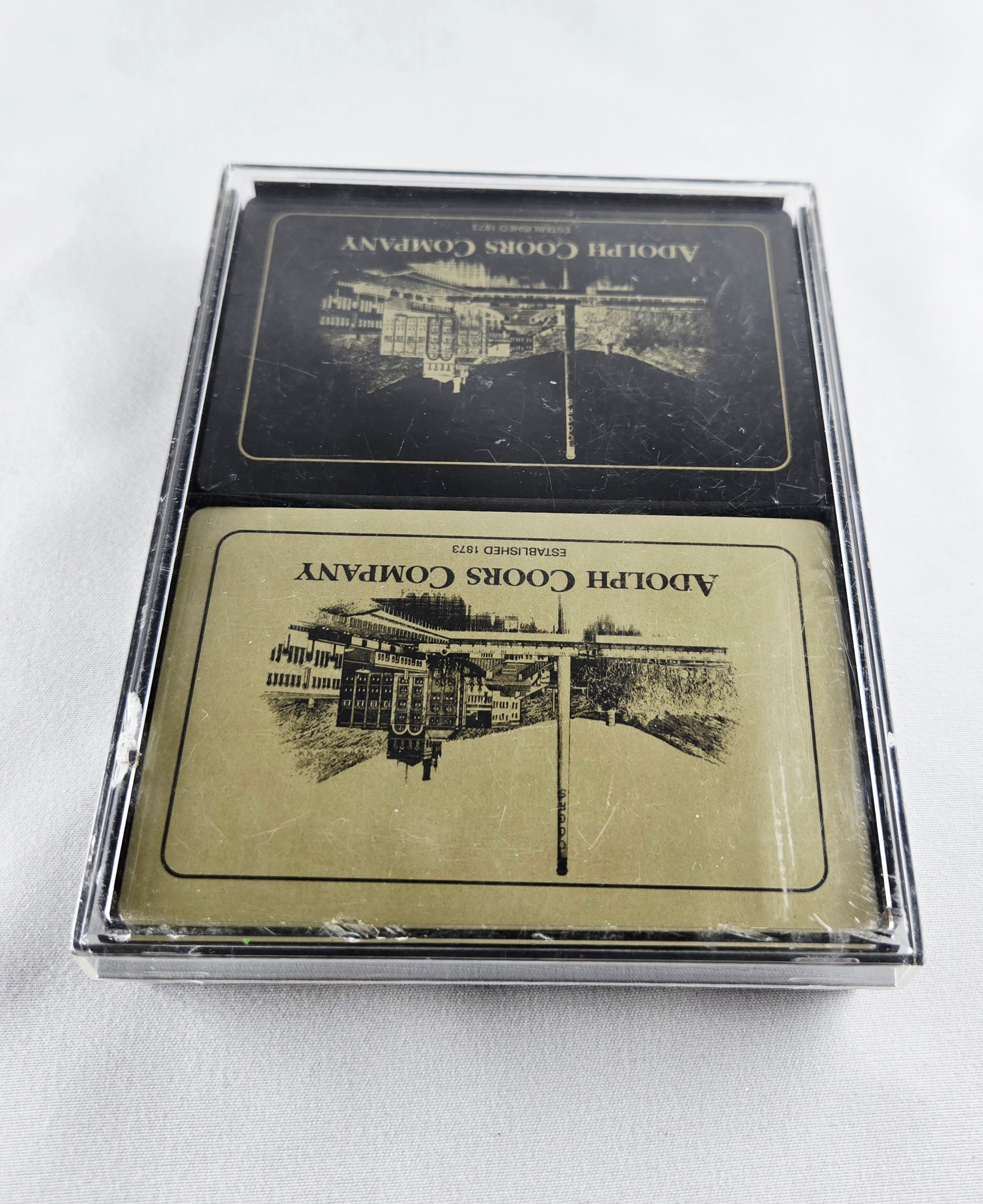 Coors Brewery Vintage Advertising Bridge Playing Cards Set – Black & Gold Adolph Coors Company Decks | Mid-Century Bar Memorabilia