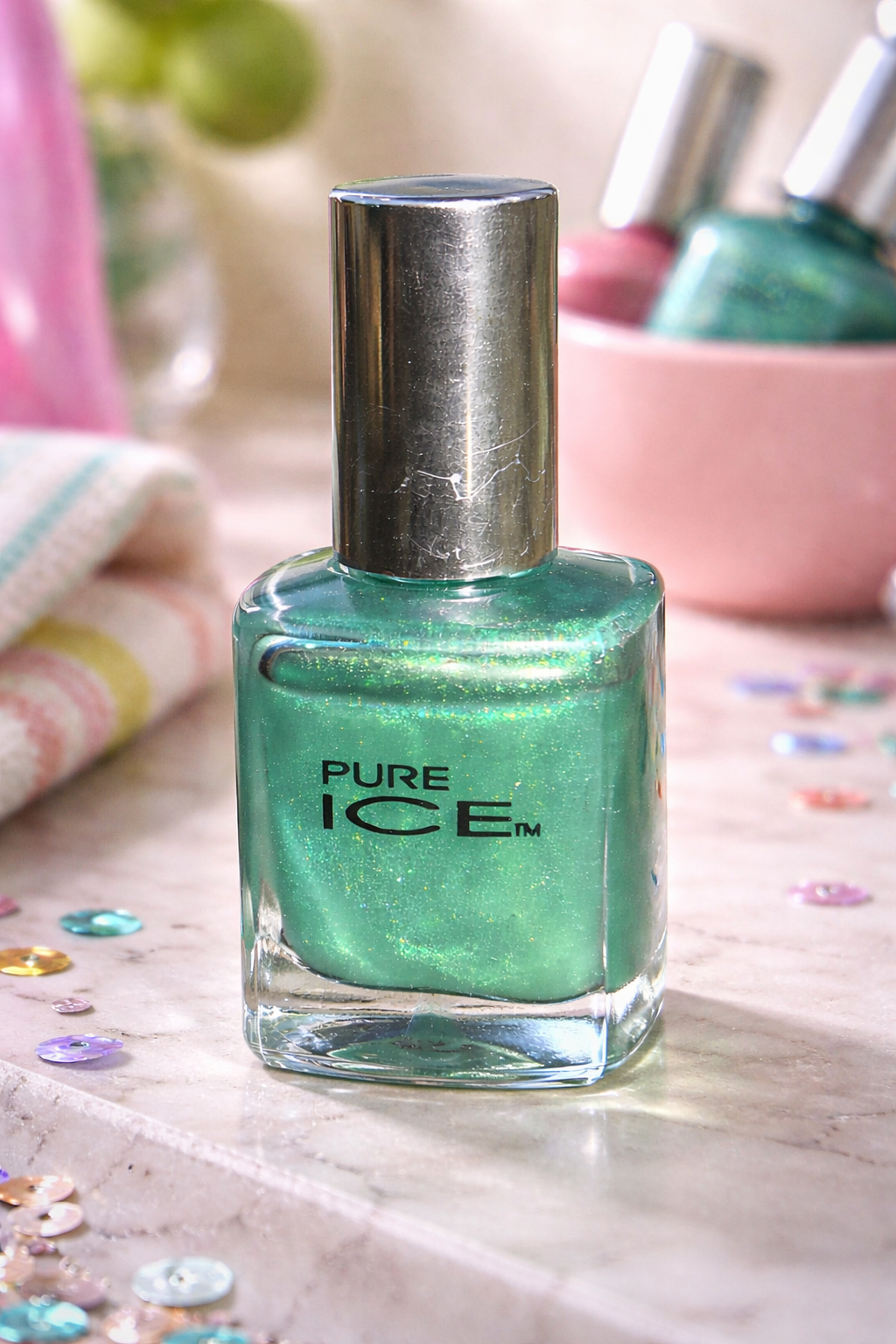 Pure Ice “Heart Breaker” Shimmer Nail Polish – Aqua Teal Micro-Glitter