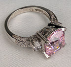 925 Sterling Silver Pink CZ Statement Ring Size 7 Vintage-Inspired Cocktail Ring