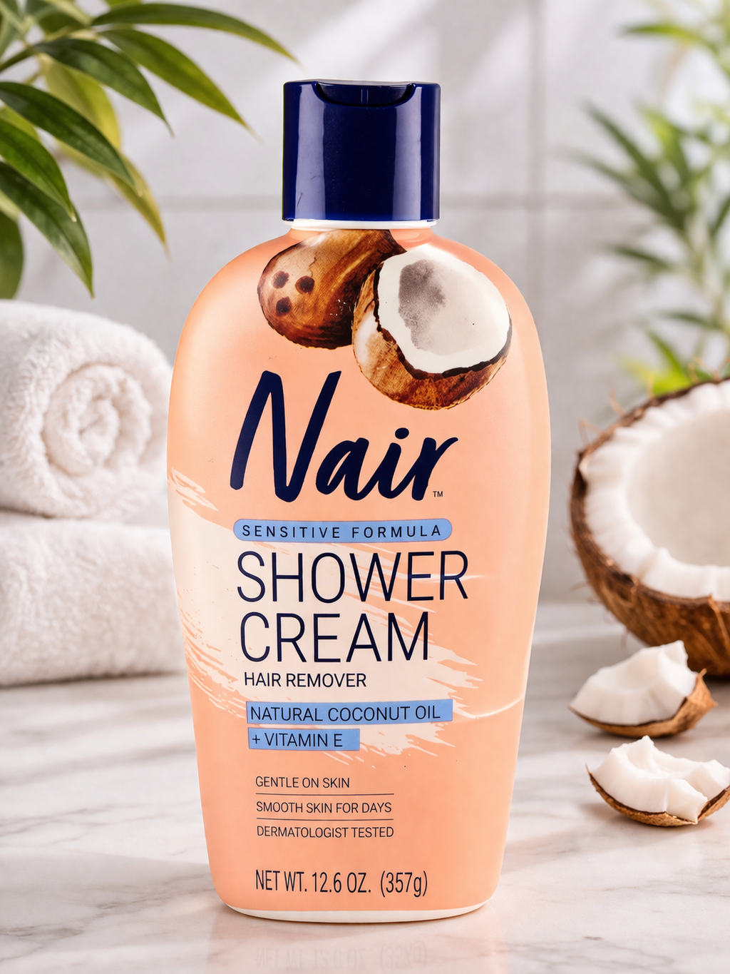 Nair Sensitive Formula Shower Cream Hair Remover with Coconut Oil & Vitamin E 12.6 oz