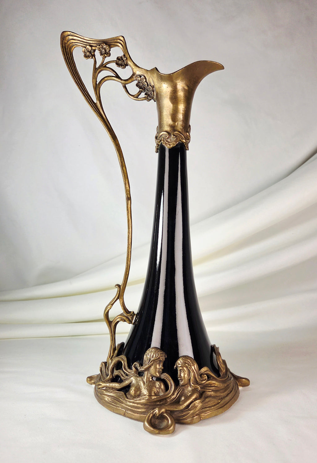Vintage Castilian 5048 Art Nouveau Revival Aubergine Porcelain Bronze Mermaid Ewer