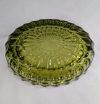 Vintage Olive Green Frostia Style Pressed Glass Trinket Dish Catchall Bowl Ashtray