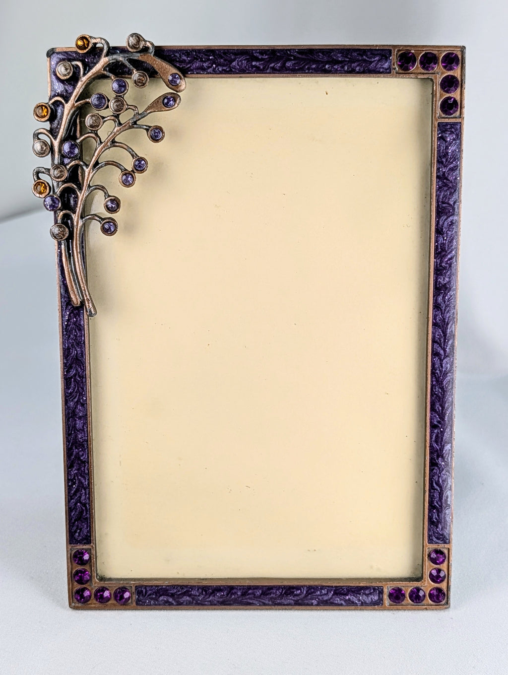 Vintage Purple Rhinestone & Enamel Floral Photo Frame Display