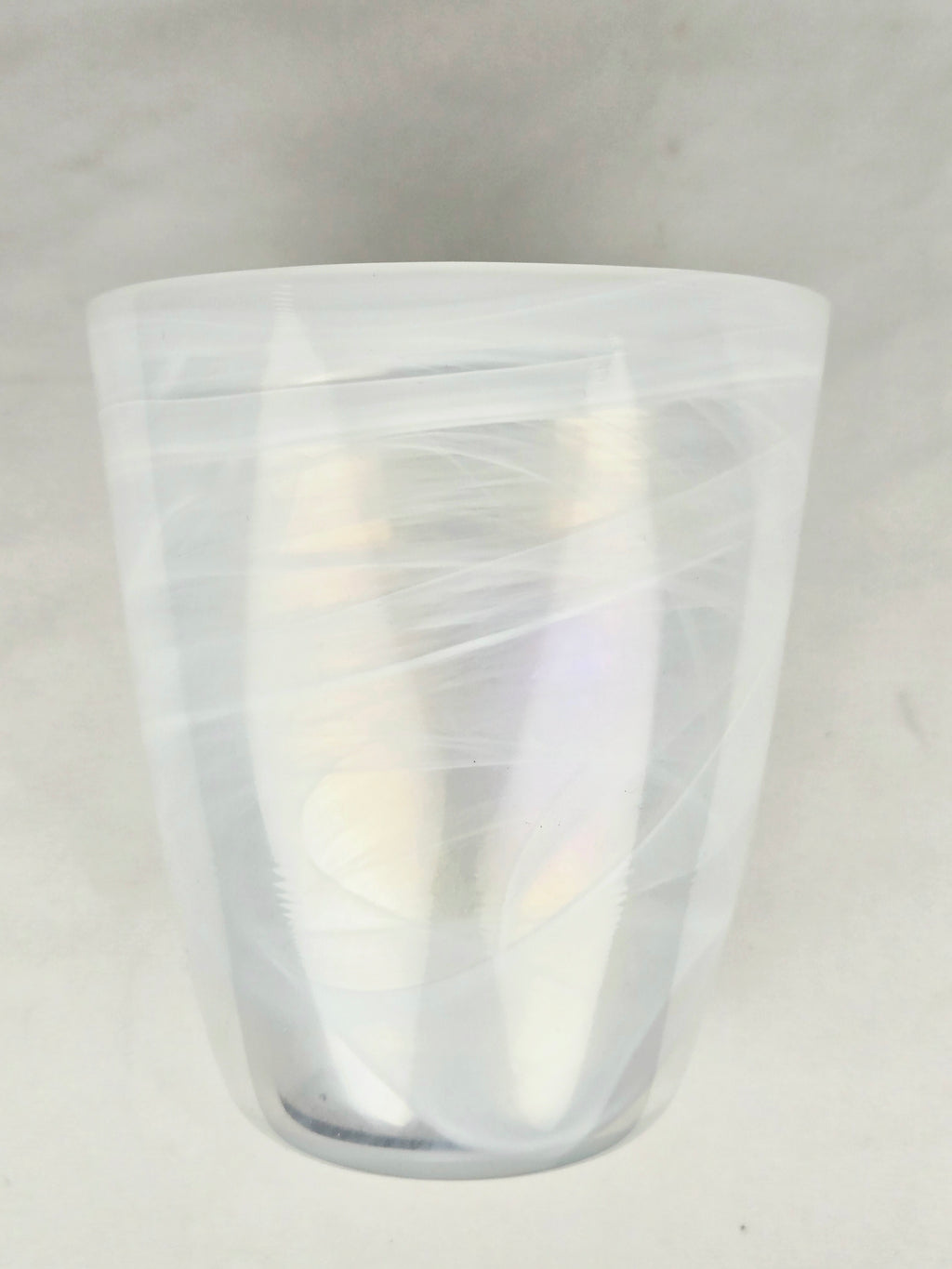 Iridescent Frosted Glass Vase – Swirl Pattern Opalescent Small Decorative Vessel