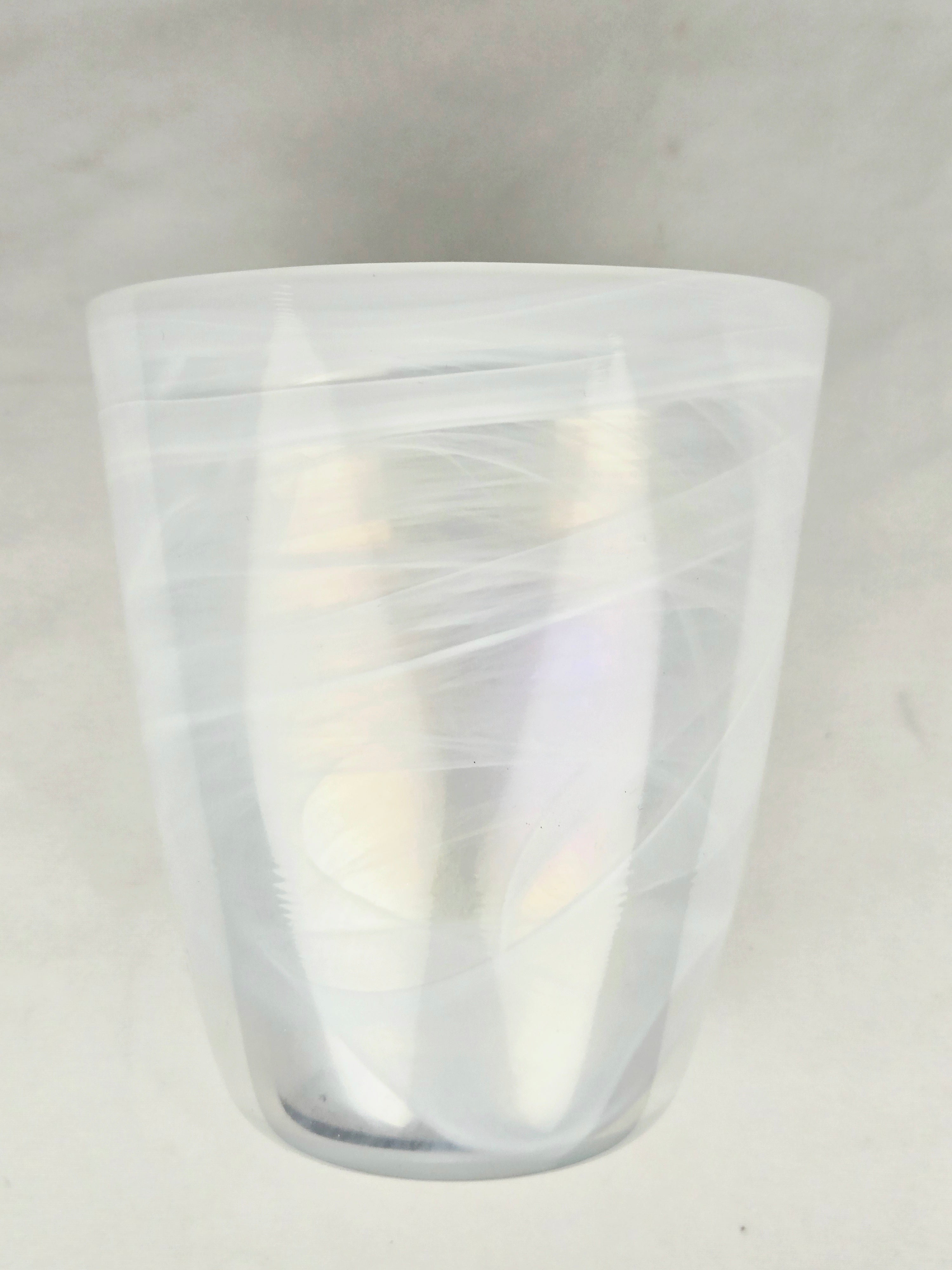 Iridescent Frosted Glass Vase – Swirl Pattern Opalescent Small Decorative Vessel