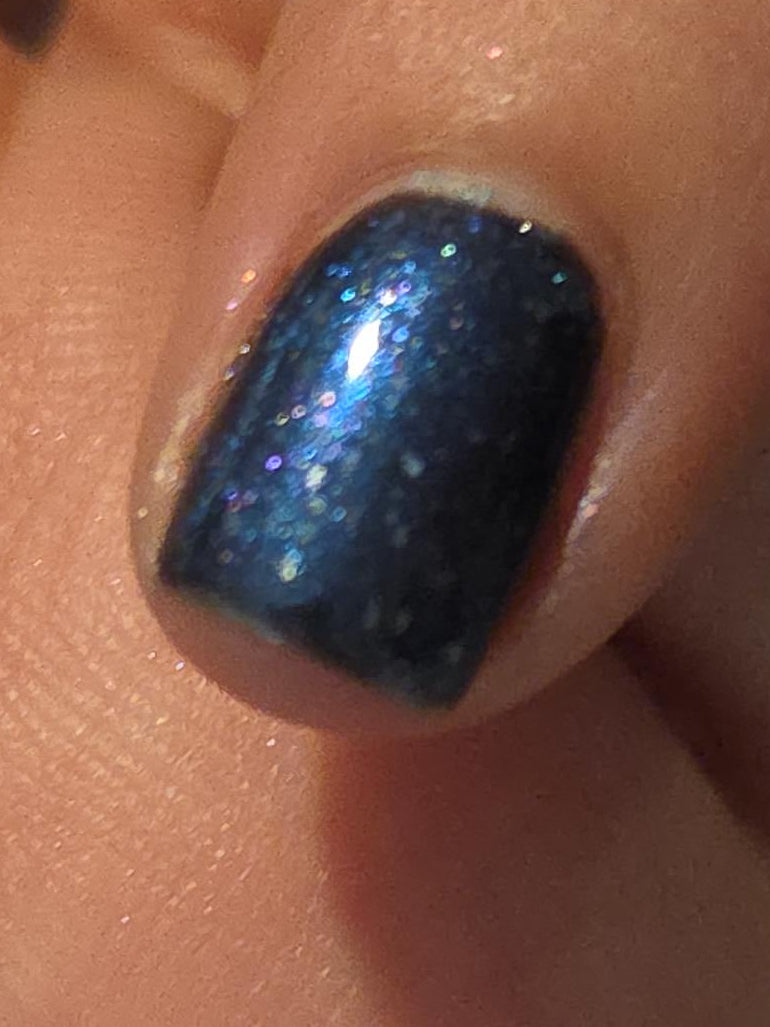 Black Ice Bloom – Handmade Indie Nail Polish, Blackened Blue Shimmer Lacquer with Icy Sparkle, Liquid Krystal Co