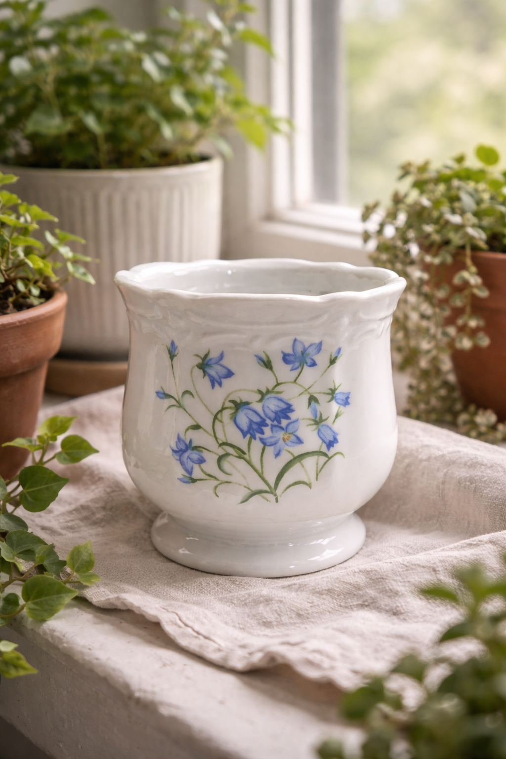 Counterpoint Vintage Japan Bluebell Floral Cache Pot
