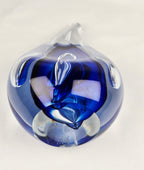 Signed AJ Blue Art Glass Teardrop Paperweight — Cobalt Core Handblown Studio Glass Sculpture -6.5"