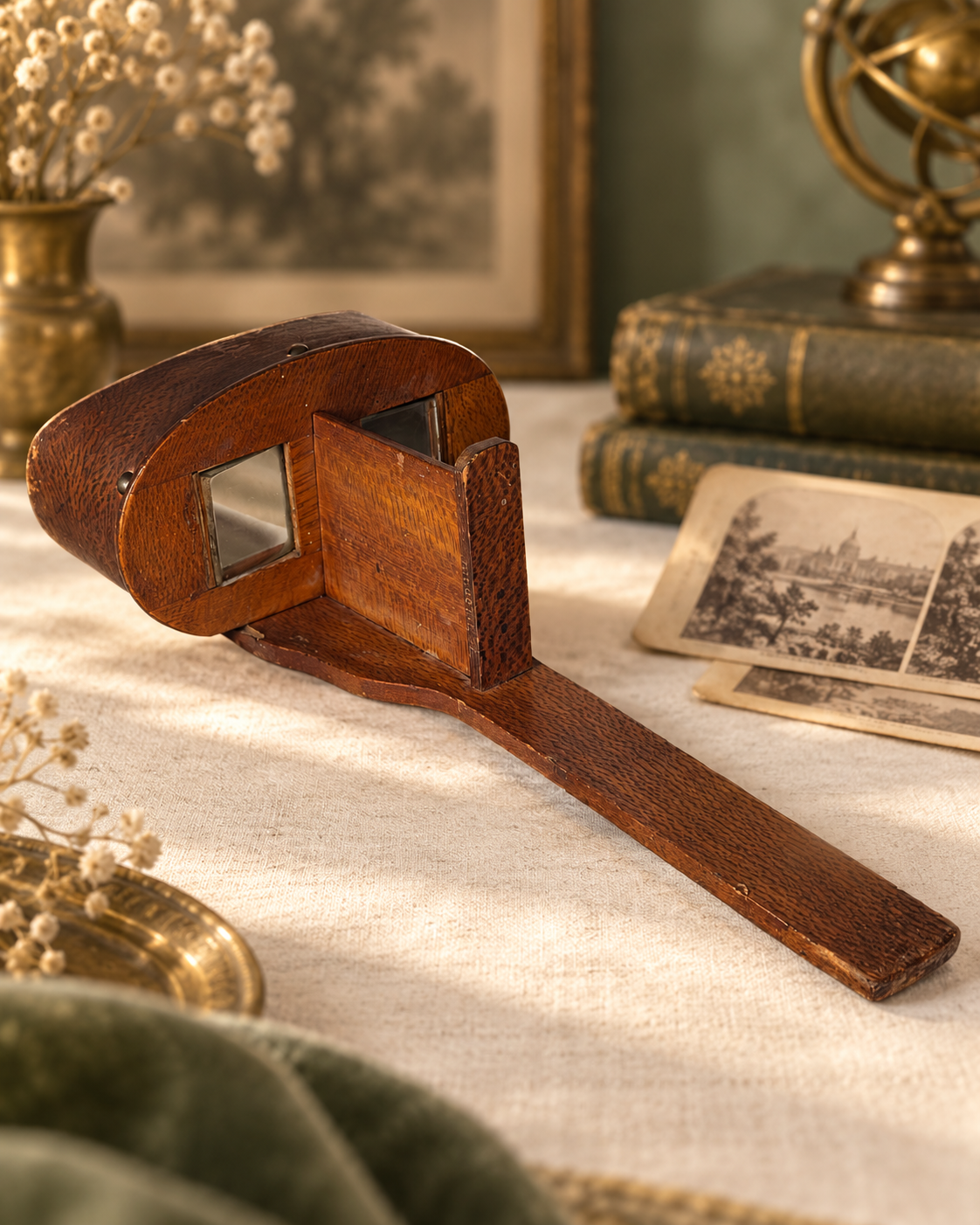 Antique Wooden Stereoscope Viewer Handheld Photo Card Viewer Vintage Optical Collectible