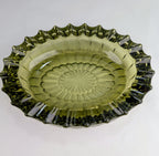 Vintage Olive Green Frostia Style Pressed Glass Trinket Dish Catchall Bowl Ashtray