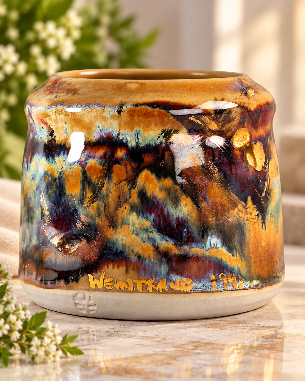 1991 Weintraub Signed Studio Art Pottery Vase – Iridescent Metallic Luster Glaze