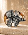 Picasso Jasper Zuni Fetish Bear Carving Sculpture – Natural Stone Animal Figurine, Earth Tone Home Decor, Rustic Boho Accent XL