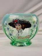 Fenton Green Opalescent Coca-Cola Gibson Girl Hand-Painted Rose Bowl