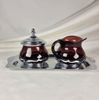 Vintage Farber Bros Krome-Kraft Amethyst Glass Creamer Sugar Bowl & Chrome Tray