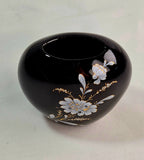 Miniature Black Floral Vase White Flowers Gold Accents Small Vintage Style Bud Vase