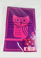 Retro Owl Cards & Envelopes Set – Vibrant Purple Folk Art Design (8-Pack, New)
