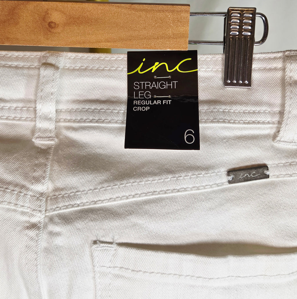 INC International Concepts White Embroidered Cuff Straight Leg Crop Jeans — NWT Size 6