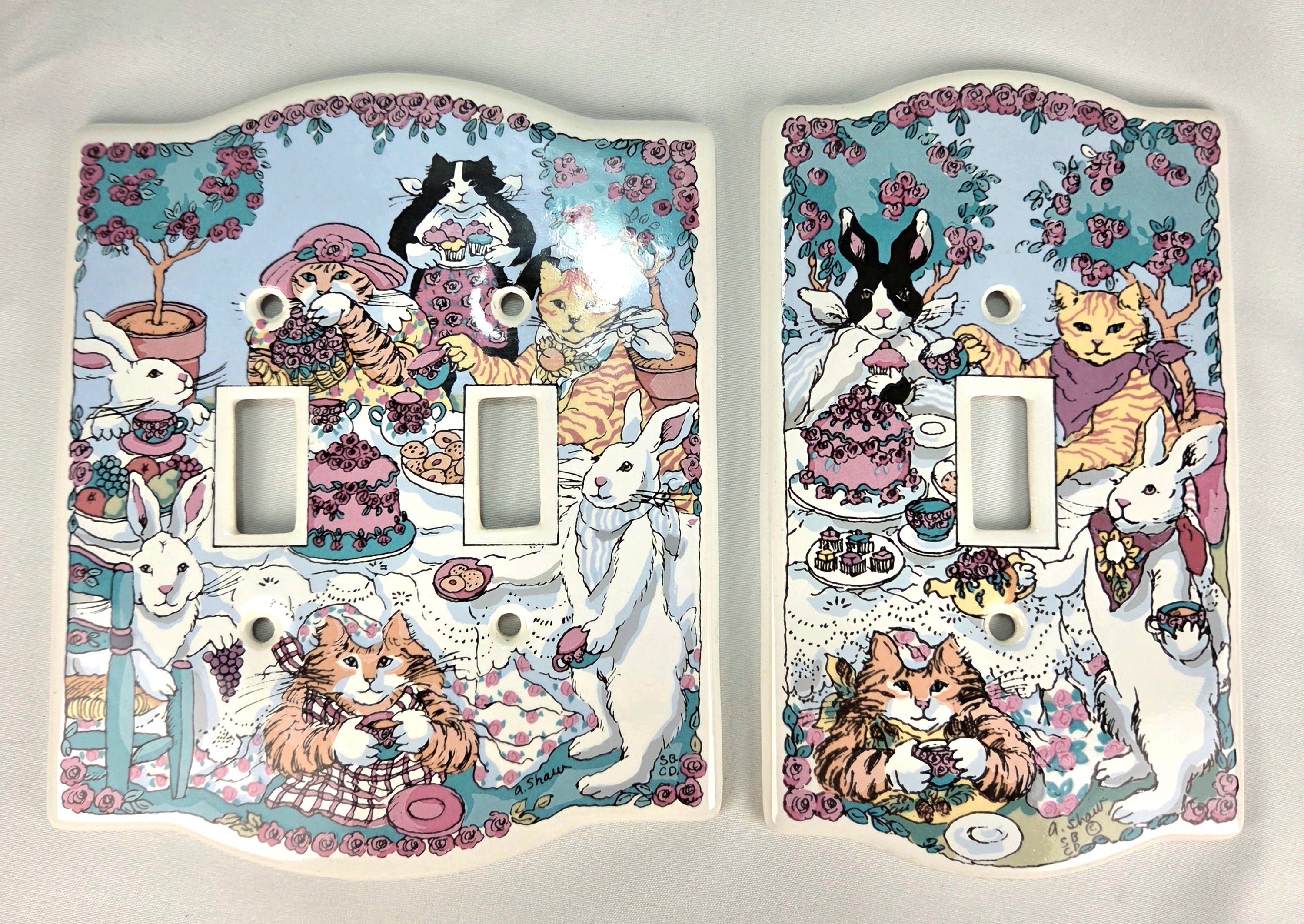 Vintage A. Shaw Cat Rabbit Light Switch & Outlet Cover Plates Set Cottagecore