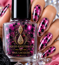 Heartfracture Nail Polish Prototype| Pink & Black Flake Glitter Topper | Clear Base Indie Nail Lacquer | Liquid Krystal Co.
