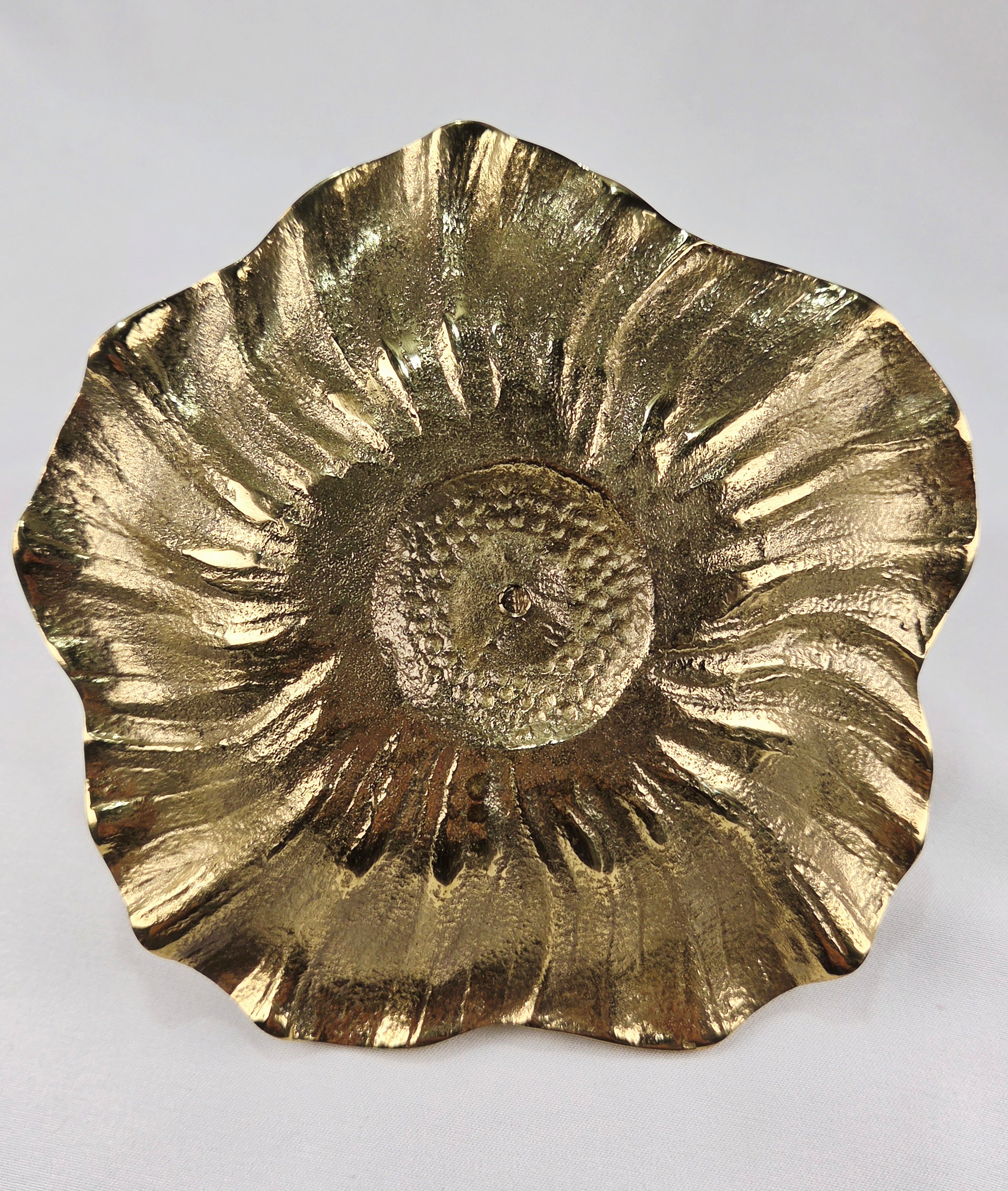 Vintage Heavy Cast Brass-Plated Floral Chamberstick Candle Holders Set of 2 | 6" Gold Tone Flower Candlesticks