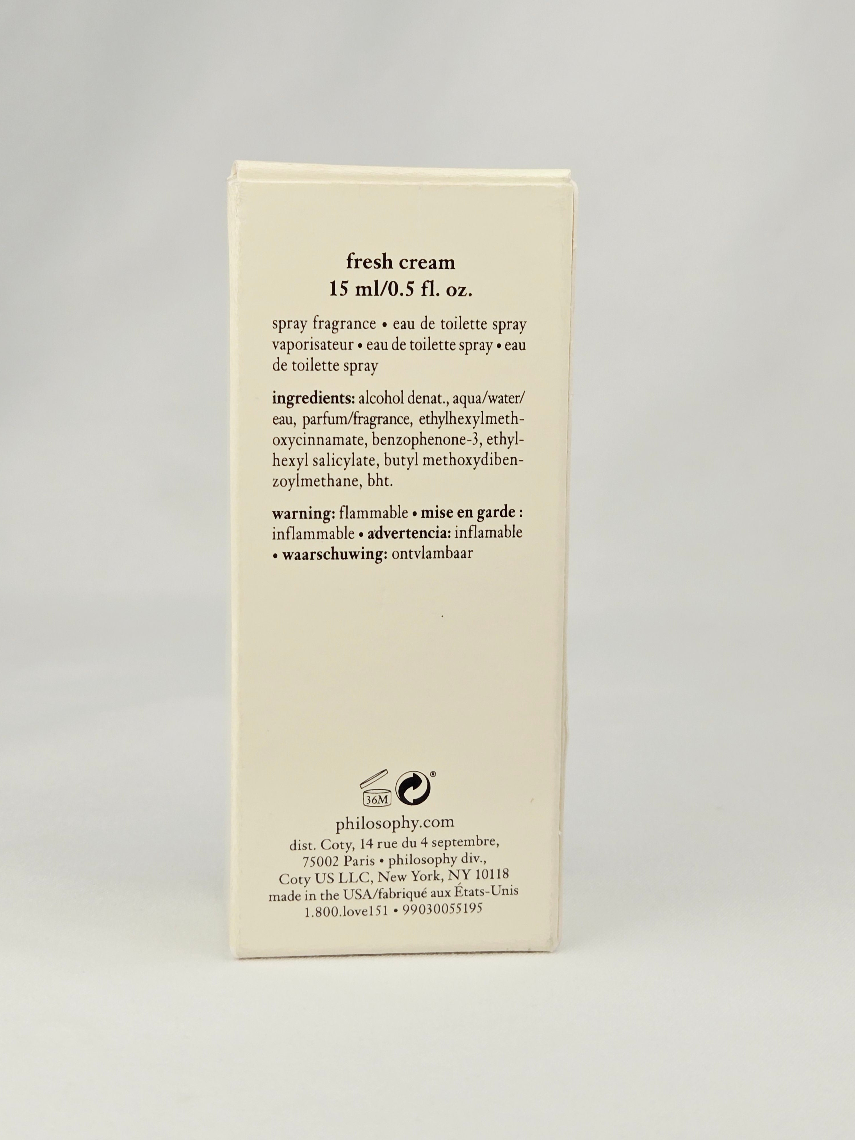 Philosophy Fresh Cream Eau de Toilette Spray 15 ml / 0.5 oz – Warm Vanilla Cream Fragrance