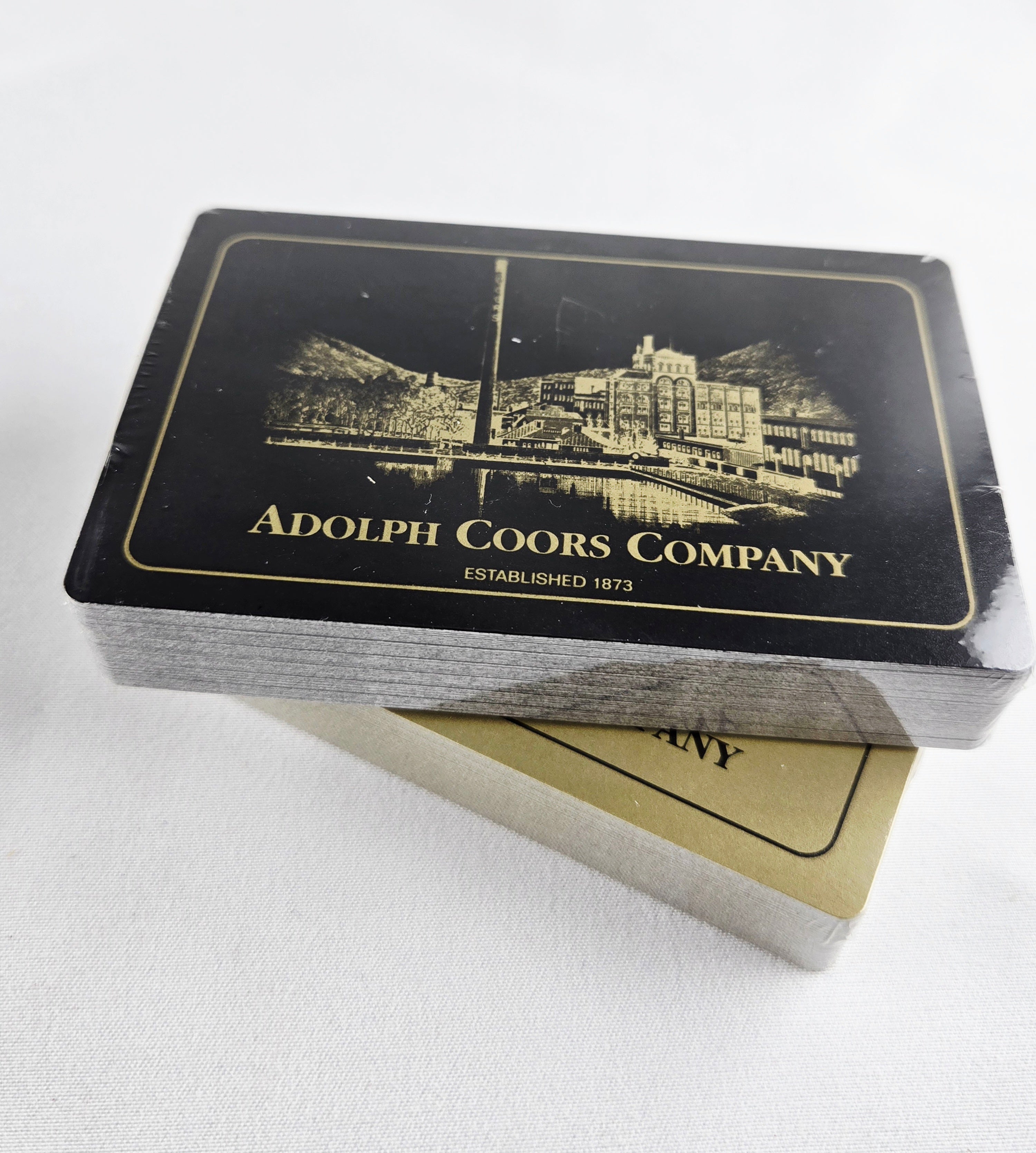 Coors Brewery Vintage Advertising Bridge Playing Cards Set – Black & Gold Adolph Coors Company Decks | Mid-Century Bar Memorabilia