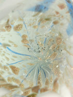 Handblown Art Glass Orb Paperweight — Blue Ribbon Swirl with Gold Fleck Interior