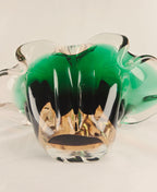 Large Sculptural Sommerso Art Glass Bowl – Emerald Green & Blush 12” Centerpiece