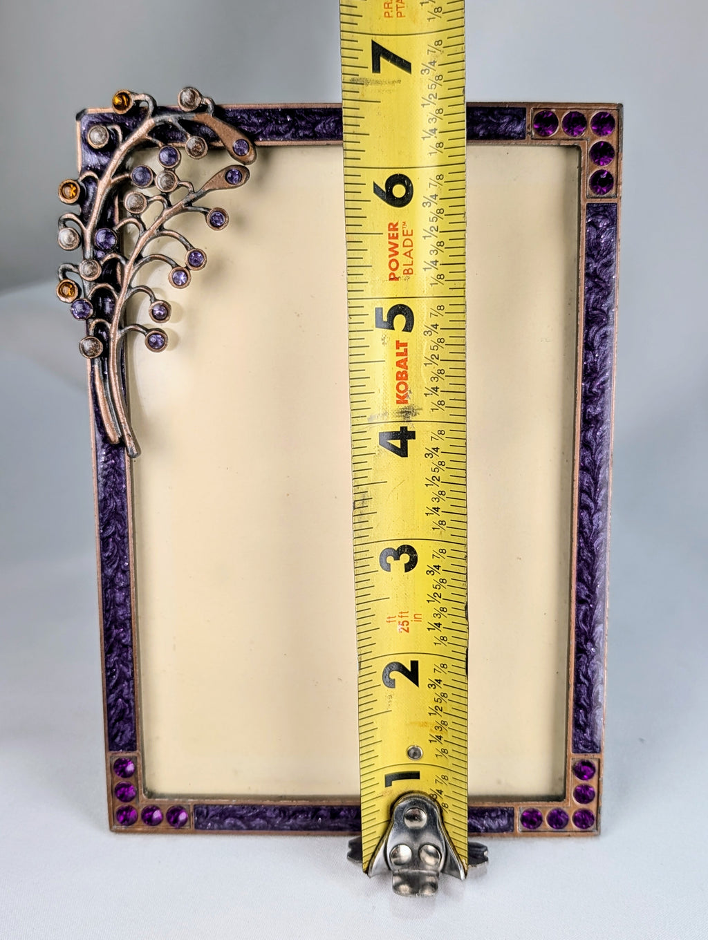Vintage Purple Rhinestone & Enamel Floral Photo Frame Display