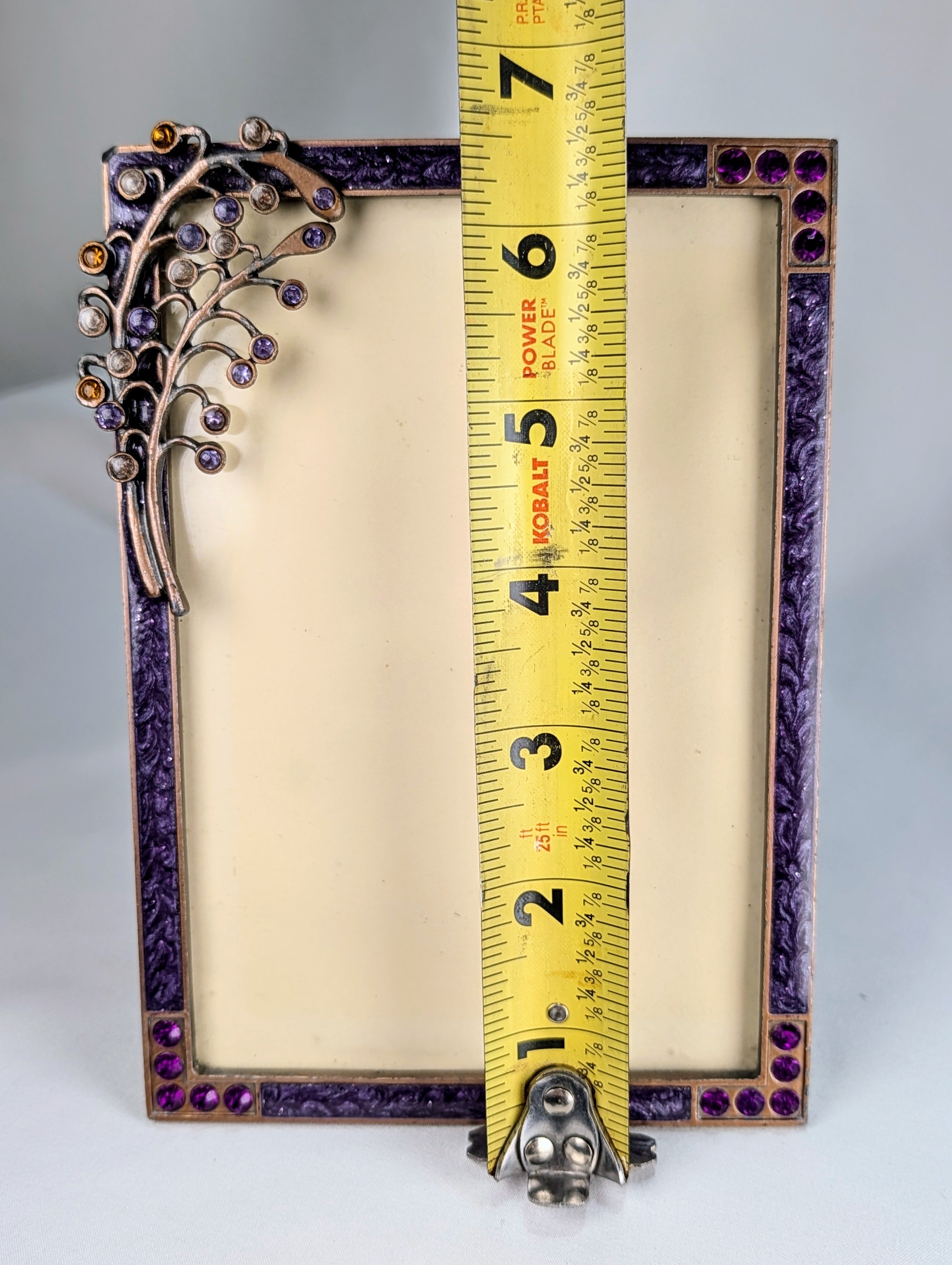 Vintage Purple Rhinestone & Enamel Floral Photo Frame Display