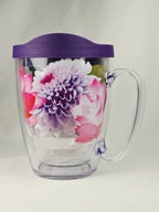 Tervis Double Wall Floral Travel Mug With Purple Lid & Handle – Insulated Coffee Cup