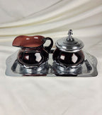 Vintage Farber Bros Krome-Kraft Amethyst Glass Creamer Sugar Bowl & Chrome Tray