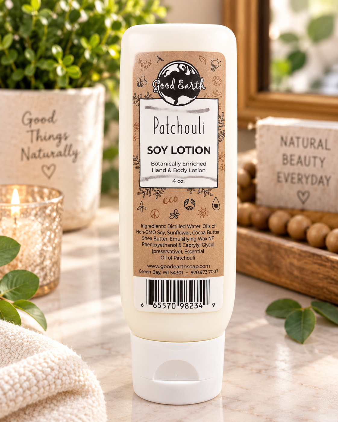 Good Earth Patchouli Soy Lotion 4 oz Botanical Hand & Body Lotion Shea Butter Cocoa Butter